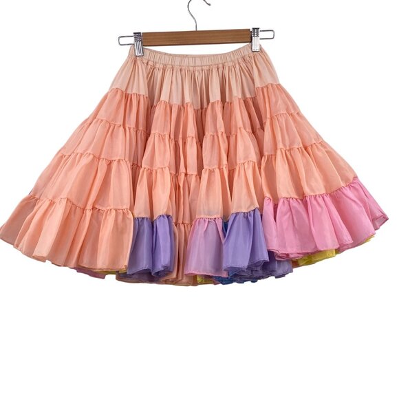 VTG Pastel rainbow square Dance crinoline skirt size small med peach 90s - Picture 3 of 9